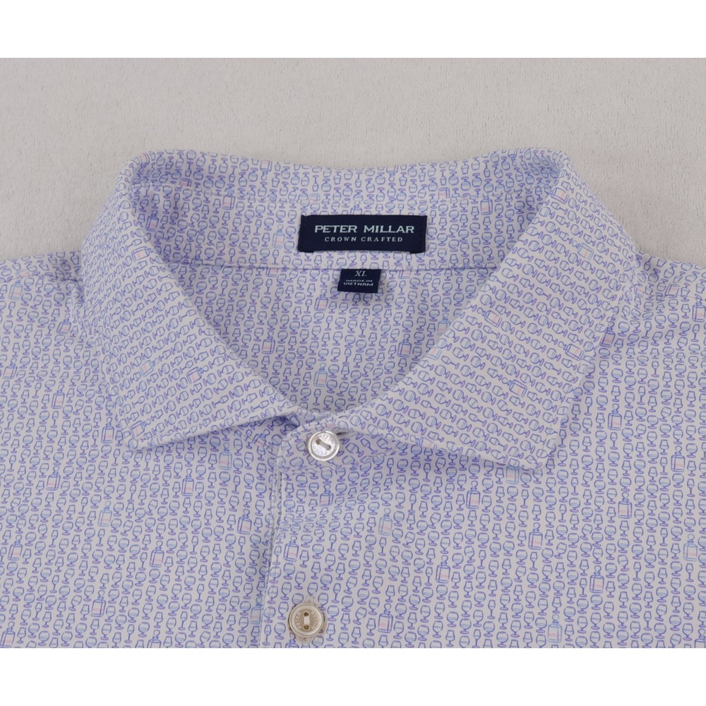 Peter Millar Nightcap Performance Polo Mens XL White Blue Crown Crafted
